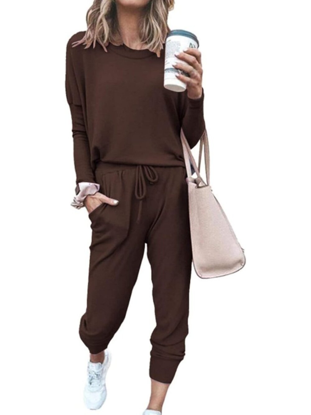 Women's 2 Piece Sets Brown Sweatsuits Casual Long Sleeve Sweatpants Fall